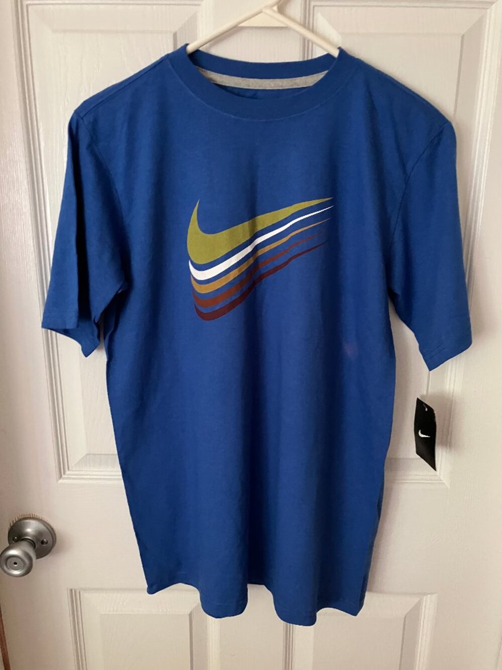 Nike Boy's T-shirt Cotton Blue Logo Short slvs Sz L (14/16) Adult S